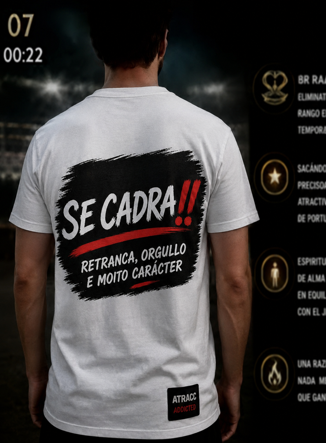 Fotografía original de camiseta blanca con diseño SE CADRA