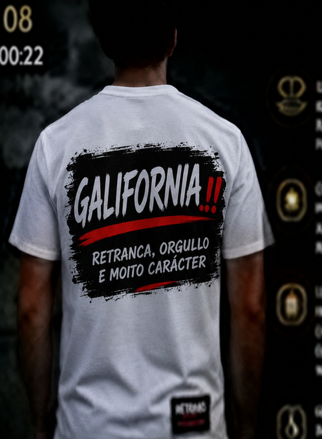 Fotografía original de camiseta blanca con estampado GALIFORNIA