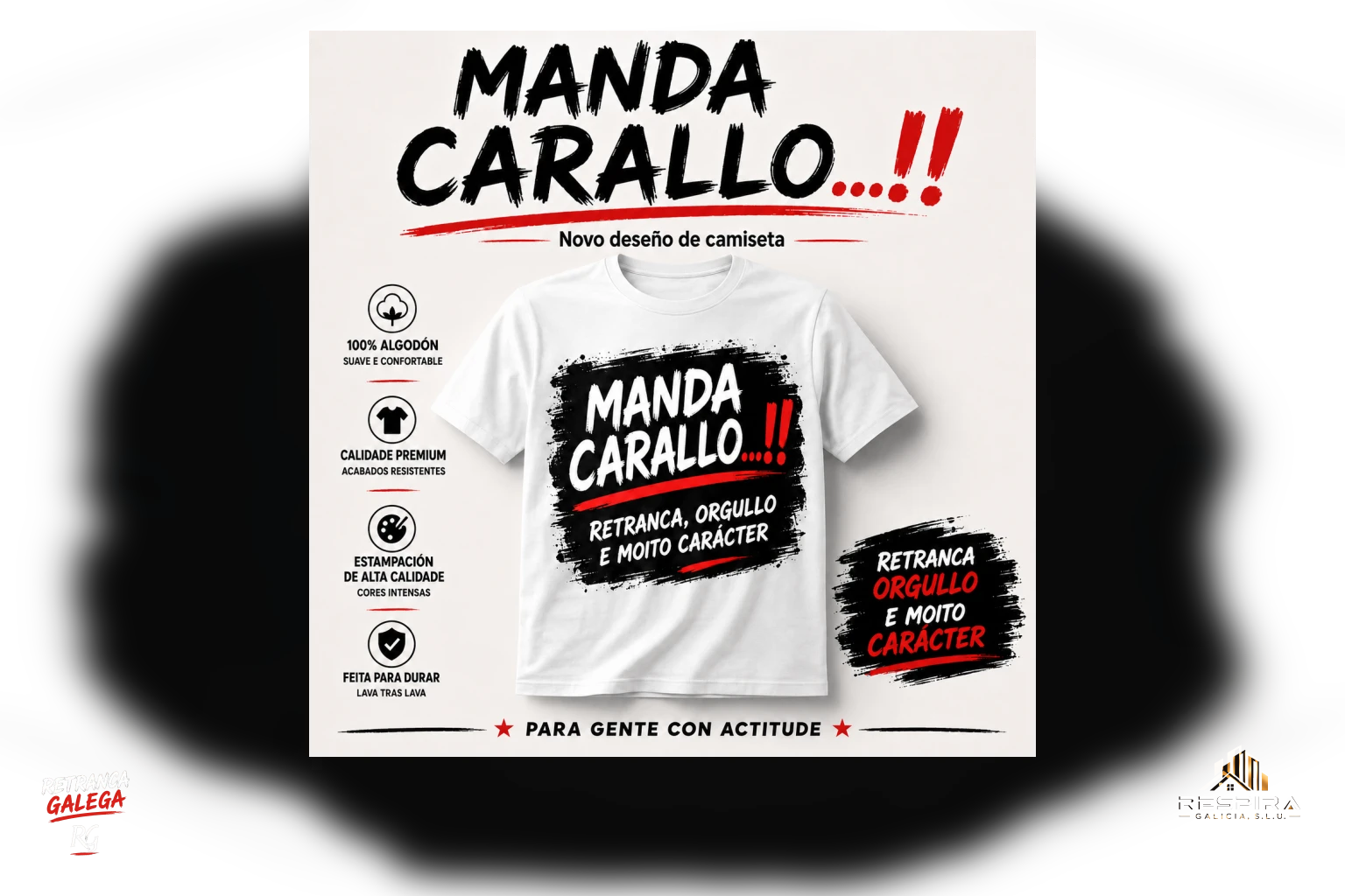 Camiseta blanca MANDA CARALLO de Retranca Galega en su ficha original de producto
