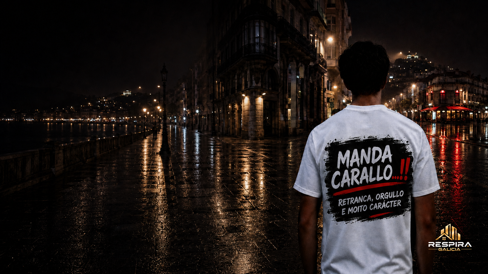 Retranca Galega – Vigo nocturno Cabecera panorámica de Retranca Galega con Vigo nocturno y una persona de espaldas